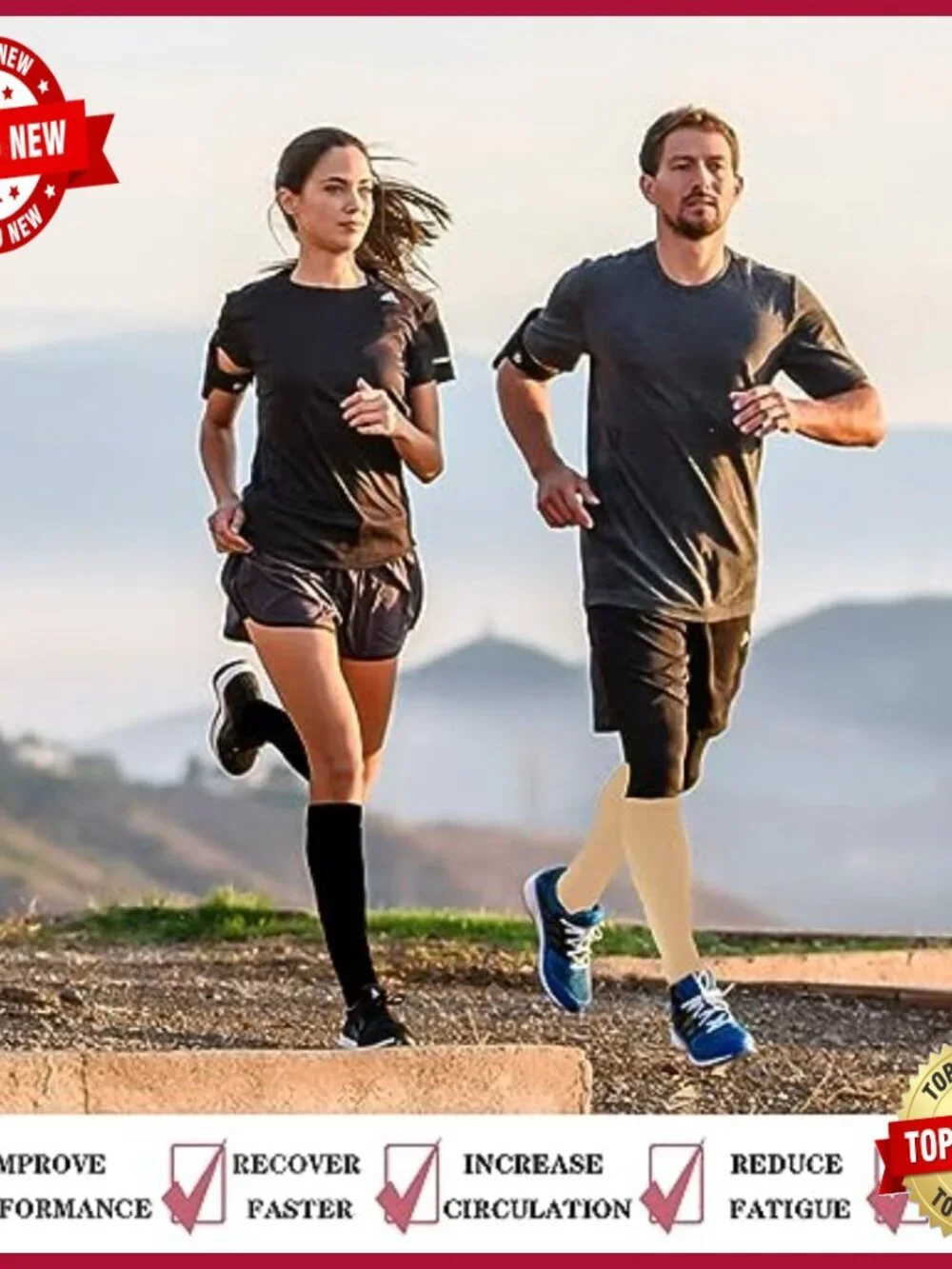 6 Pairs Compression Socks, 20-30 mmHg Support for Athletic Running, Hiking,
